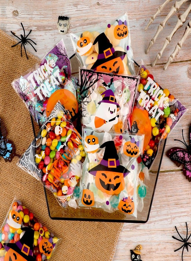 Konsait 100 PCS Small Halloween Treat Bags, Self Adhesive Clear Cookie Bags Halloween Cellophane Baggies for Candy Trick or Treat Party Favor Supplies - Image 5